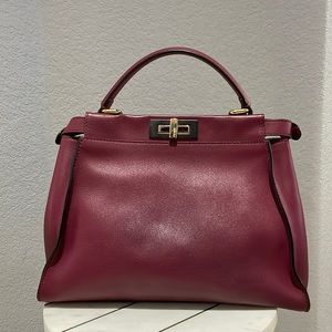 Fendi medium peekaboo in dark purple w/rain cover